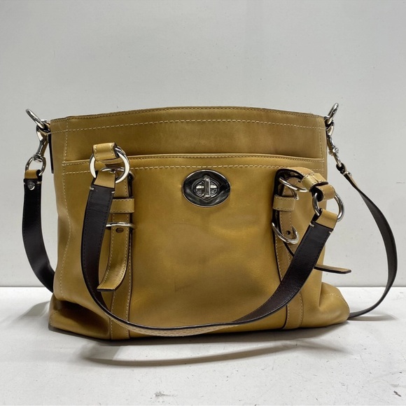 Coach Handbags - Coach Tan Leather Shoulder Bag with Black Accents